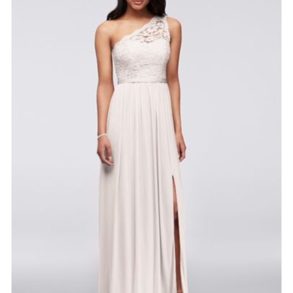 David's Bridal One-Shoulder Lace Bridesmaid Dress in Petal Pink Size 2 - Picture 1 of 6